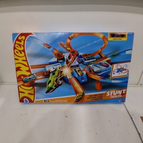 HOT WHEELS CRISS CROSS CRASH MOTORIZED TOY TRACK SET WITH 1 DIE CAST CAR INCLUDED - BLUE/ORANGE image 4