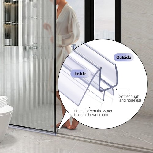 2PK POZIA PLASTIC SHOWER DOOR BOTTOM FRAMELESS GLASS SHOWER DOOR SEAL STRIP - 1/2" - CLEAR image 2