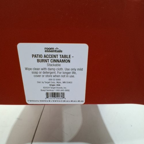 ROOM ESSENTIALS STACKABLE PATIO ACCENT TABLE - 17.9" X 18.9" X 18.9" - RED image 2
