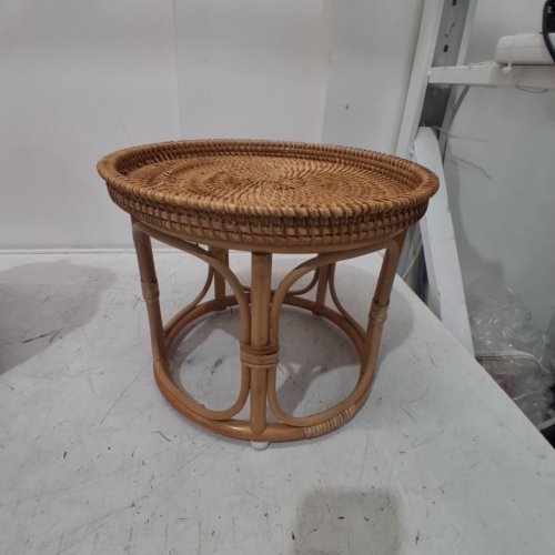 WICKER RATTAN ROUND SIDE TABLE - 12" X 12" X 10" - NATURAL image 2