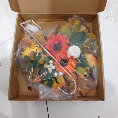 JMSODITI HEART-SHAPED HANGING WREATH WITH ARTIFICIAL FLOWERS & LEAVES - COMES WITH LIGHTS AND DOOR HANGER - 12" - FALL COLOURS (MODEL: 5VSP) image 2