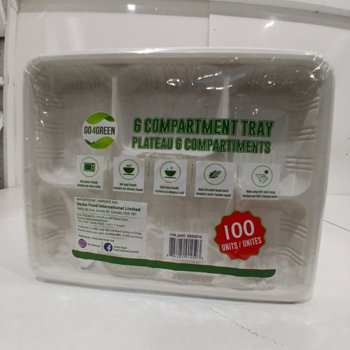 100PK GO4GREEN 6-COMPARTMENT MICROWAVE SAFE FOOD TRAYS image 3