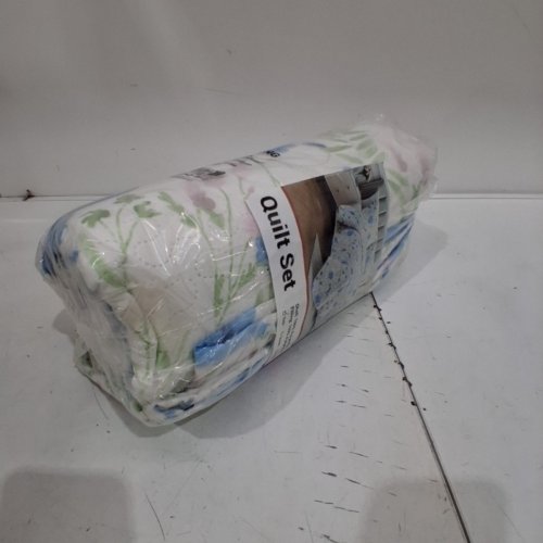 3PC FLORAL PRINT POLYESTER QUILT BEDDING SET - TWIN - BLUE, PINK AND GREEN image 4