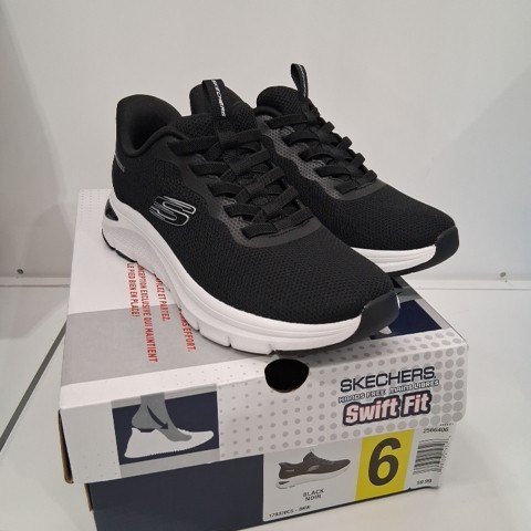 WOMEN'S SKECHERS HANDS FREE SWIFT FIT SLIP ON SNEAKERS - 6 - BLACK / WHITE (STYLE: 179326CS / 2566408) image 2
