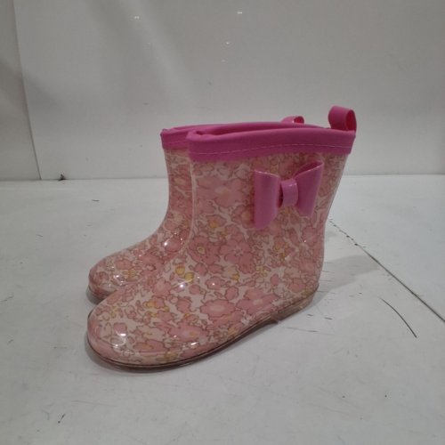 GIRL'S FLORAL PRINT WATERPROOF RUBBER RAIN BOOTS WITH BOW ACCENT - SIZE 9 TODDLER - PINK image 2