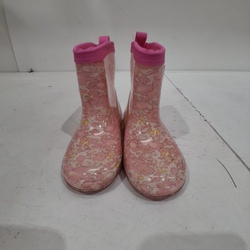 GIRL'S FLORAL PRINT WATERPROOF RUBBER RAIN BOOTS WITH BOW ACCENT - SIZE 9 TODDLER - PINK image 3