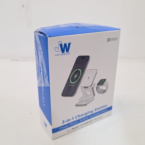 JUST WIRELESS 3-IN-1 FOLDING CHARGING STATION FOR IPHONE, AIRPODS, AND APPLE WATCH - 20W - WHITE (MODEL: 04096-V) image 4