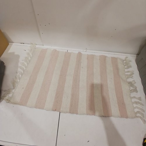 STRIPED FRINGE TASSEL WOVEN RUG - 21" X 31" - BLUSH, IVORY WHITE image 2