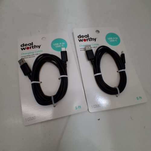 2 DEALWORTHY USB-A TO USB-C CHARGING CABLES - 5FT EACH - BLACK image 2