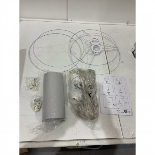 2PK IHENGYANLT PLUG IN PENDANT HANGING LIGHT WITH FABRIC SHADE - 15FT CLEAR CORD/60W - GREY - (MODEL: P450) image 2