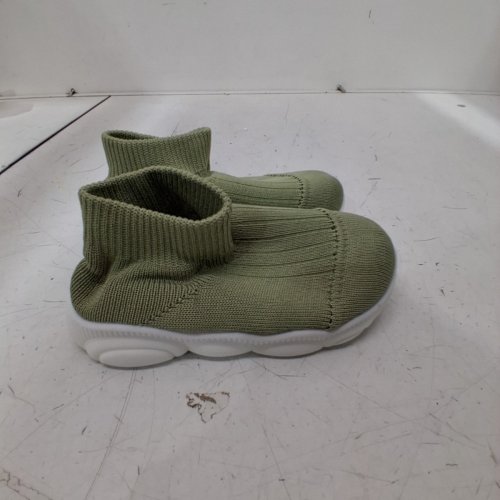 UNISEX TODDLER STRETCH SOCK SLIP ON SHOES - SIZE 4 - WHITE/GREEN image 3
