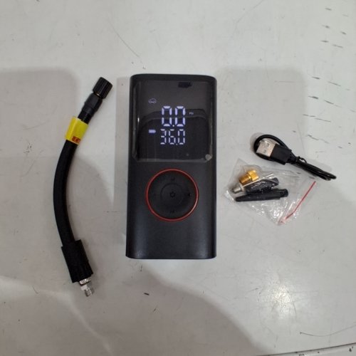 PORTABLE RECHARGEABLE DIGITAL TIRE INFLATOR AIR COMPRESSOR WITH LED DISPLAY, USB CHARGING CABLE AND INFLATION ADAPTERS - 7.4V 50W - BLACK (MODEL:ATJ-006) image 2