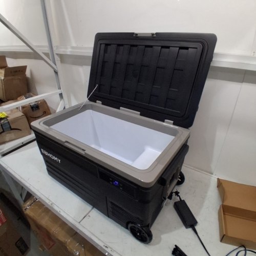 EUHOMY PORTABLE REFRIGERATOR FREEZER WITH DUAL-ZONE ADJUSTABLE COOLING WITH 12/24 V DC & 110–240 V AC POWER, APP & LCD DIGITAL CONTROL, HIGH-EFFICIENCY FROST-FREE COMPRESSOR, WHEELED DESIGN - BLACK / GREY (MODEL: CF011-75BL-CAEH) image 4