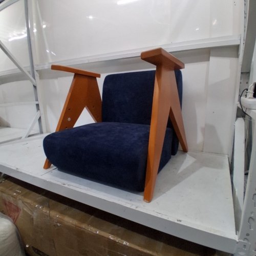 EBERN DESIGNS UPHOLSTERED ARMCHAIR WITH WOOD LEGS - 28" X 29" X 30" - NAVY BLUE image 3