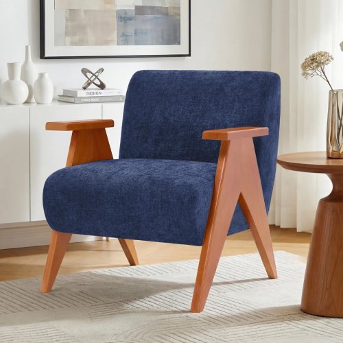 EBERN DESIGNS UPHOLSTERED ARMCHAIR WITH WOOD LEGS - 28" X 29" X 30" - NAVY BLUE image 2