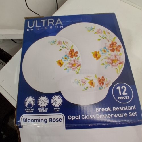 12PC ULTRA BY GIBSON FLORAL OPAL GLASS DINNERWARE SET - BLOOMING ROSE (MODEL: 97246.12 ) image 2