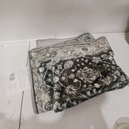 WASH LUXE MACHINE WASHABLE RUNNER RUG WITH BORDER & FLORAL MEDALLION PATTERN - 27" X 60" - DARK GREY/GREEN TONE (MODEL: TNC-27682) image 2