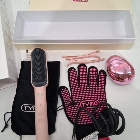 TYMO RING PLUS IONIC HAIR STRAIGHTENER BRUSH - PINK image 3
