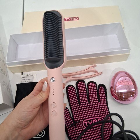 TYMO RING PLUS IONIC HAIR STRAIGHTENER BRUSH - PINK image 5