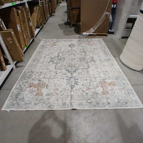 GENIMO MACHINE WASHABLE NON SLIP VINTAGE ORNATE MEDALLION AREA RUG - 8FT X 10FT - CREAM GRAY BEIGE image 2