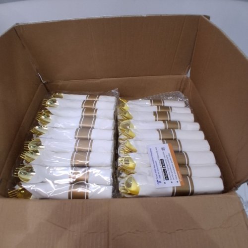 700PC HIMIYO DISPOSABLE PLASTIC DINNERWARE SET FOR WEDDING/PARTY - WHITE/GOLD - (MODEL: 700-YP-GOLD) image 2