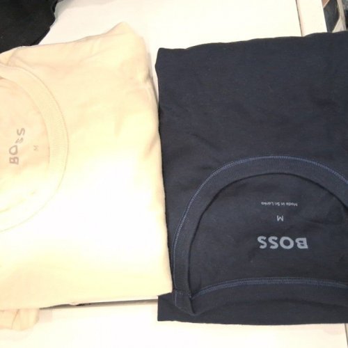 2PK MEN'S HUGO BOSS CLASSIC CREW NECK T SHIRT - SMALL - BEIGE/NAVY (STYLE: 1012016) image 2