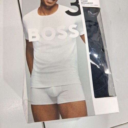 2PK MEN'S HUGO BOSS CLASSIC CREW NECK T SHIRT - SMALL - BEIGE/NAVY (STYLE: 1012016) image 3