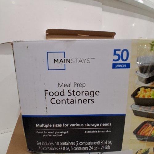 34PC MAINSTAYS MEAL PREP FOOD STORAGE CONTAINERS - 33.8 OZ - BLACK/CLEAR image 2