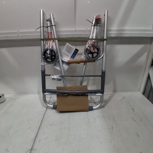 MEDLINE 2 BUTTON FOLDING PORTABLE WALKER WITH 5'' WHEELS & ADJUSTABLE HEIGHT - 300LBS CAPACITY - SILVER (MODEL: MDS86410W54H) image 2