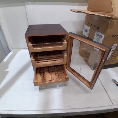 GLENCREAG CIGAR HUMIDOR CABINET WITH SPANISH CEDAR LINING - 3+1 DRAWERS - HOLDS UP TO 150 CIGARS - 10.24" X 13.7" - REDDISH BROWN (MODEL: MET-1031) image 4