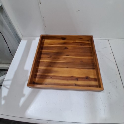 TIDITA ACACIA WOOD SQUARE OTTOMAN TRAY WITH HANDLES - 24FT' X 24FT' X 2.4FT' - BROWN image 3