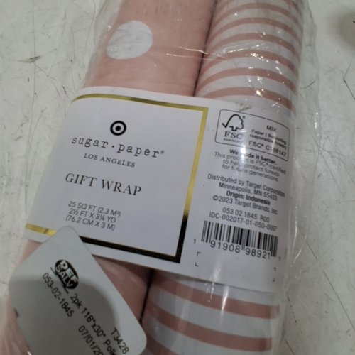 X2(2PK) SUGAR PAPER POLKA DOT AND STRIPED GIFT WRAPPING PAPER - 118"X30" - PINK/WHITE image 3