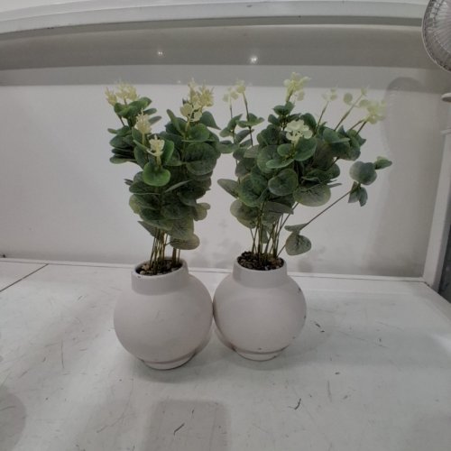 2PK ANKO ARTIFICIAL EUCALYPTUS STEMS IN VASE - 14.5" - WHITE/GREEN image 2
