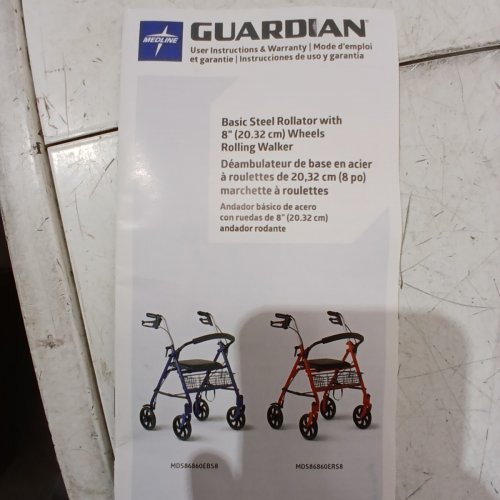 MEDLINE GUARDIAN BASIC STEEL ROLLATOR WALKER - 8'' WHEELS - BLUE (MODEL: MDS86860EBS8) image 4