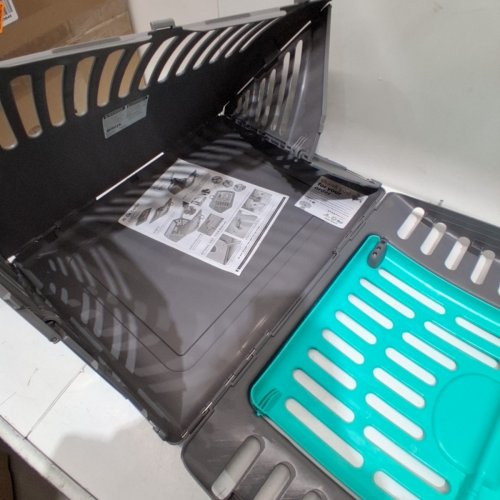 SPORTPET DESIGNS EXTRA LARGE CAT CARRIER PLASTIC KENNEL, FOLDABLE - GREY/CYAN image 3