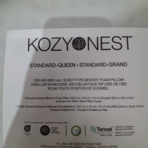 KOZY NEST CHARCOAL-INFUSED MEMORY FOAM PILLOW - STANDARD/QUEEN (25" X 16"X6") - WHITE image 3