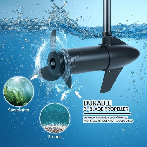 BODIOO ELECTRIC OUTBOARD 68 LBS THRUST TROLLING MOTOR WITH 8 SPEEDS & 6" ADJUSTABLE HANDLE - LED INDICATOR TRANSCOM MOUNTED - 41.3" - BLACK (MODEL: SM-68) image 3