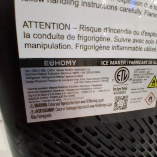 EUHOMY SELF-CLEANING BULLET COUNTERTOP PORTABLE ICE MAKER WITH ICE SCOOP - MAKES 27LB PER DAY - BLACK (MODEL: IM021-BBL-CAEH) image 5