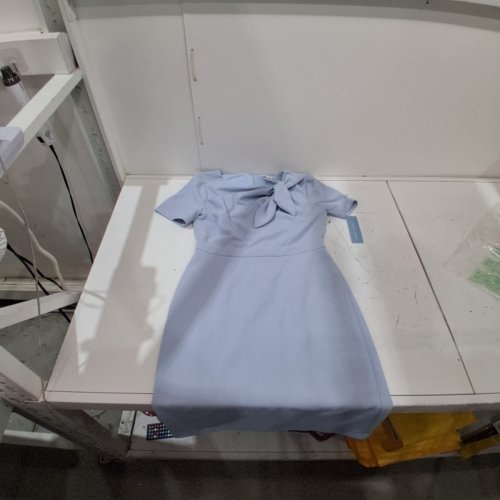 WOMEN'S LONDON TIMES SHORT SLEEVE BOW FRONT DRESS - SIZE 6 - LIGHT BLUE (STYLE: T6600) image 2