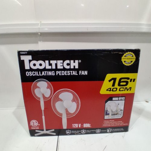TOOLTECH 3-SPEED OSCILLATING PEDESTAL FAN - 16" - WHITE (MODEL: 100077) image 5