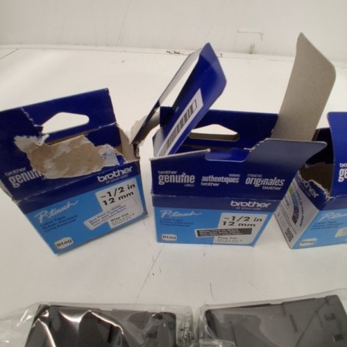 4 ASSORTED BROTHER P-TOUCH LABEL TAPE - 1/2" / 12 MM - BLACK ON WHITE, BLUE ON WHITE, BLACK ON CLEAR, WHITE ON BLACK image 2