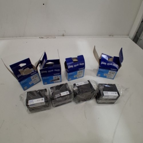 4 ASSORTED BROTHER P-TOUCH LABEL TAPE - 1/2" / 12 MM - BLACK ON WHITE, BLUE ON WHITE, BLACK ON CLEAR, WHITE ON BLACK image 3