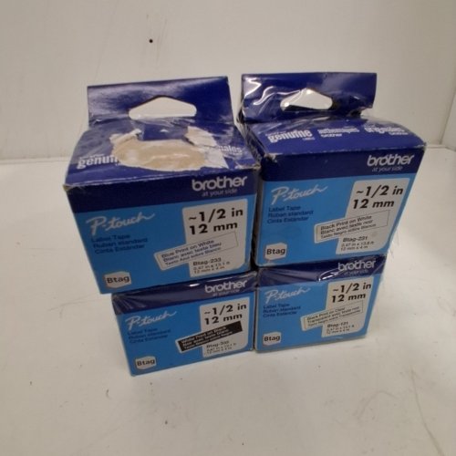 4 ASSORTED BROTHER P-TOUCH LABEL TAPE - 1/2" / 12 MM - BLACK ON WHITE, BLUE ON WHITE, BLACK ON CLEAR, WHITE ON BLACK image 4