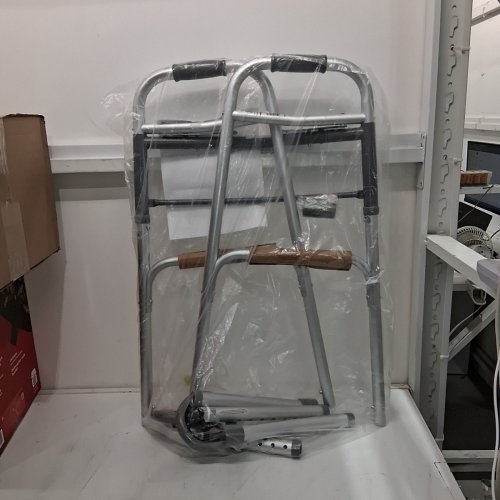GUARDIAN TWO BUTTON FOLDING WALKER WITH 5" WHEELS - SILVER (ITEM: MDS86410W54H) image 3