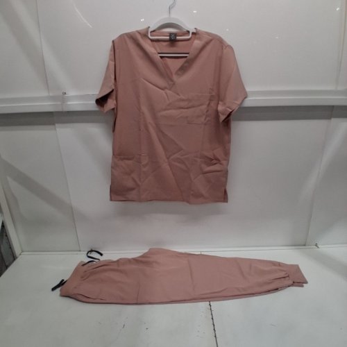 2PC WOMEN'S NIAAHINN SHORT SLEEVE AND PANTS SCRUB SET - MEDIUM - PINK image 2