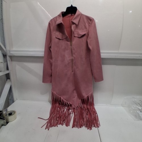 WOMEN'S WESTERN FRINGE LONG SLEEVE MIDI DRESS WITH TASSELS - SMALL - PINK image 2