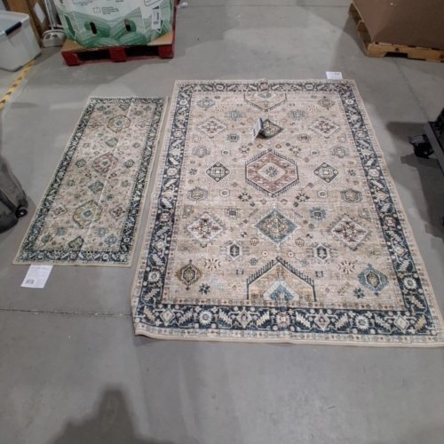 2PC WASHLUXE AREA RUG & RUNNER SET - 5FT X 7FT & 2.25FT X 5FT - BEIGE/BROWN/GREEN (MODEL: 2046294) image 2