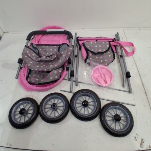 BAYER SMARTY DOLL STROLLER WITH ACCESSORIES - GREY/PINK image 2