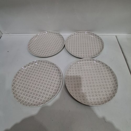 4PK MAINSTAY GEOMETRIC PATTERN PLATES - 10.5" - WHITE/BROWN image 2