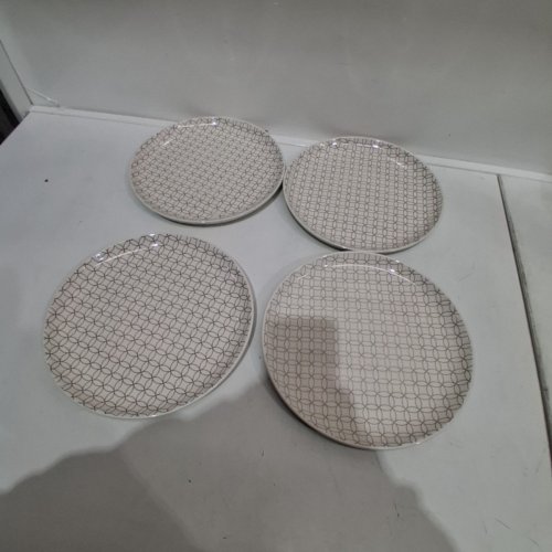 4PK MAINSTAY GEOMETRIC PATTERN PLATES - 10.5" - WHITE/BROWN image 3